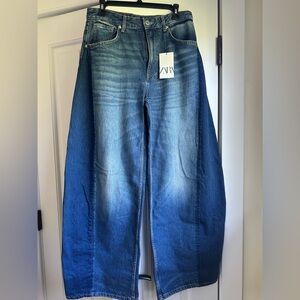 Zara Denim wide leg jeans in two tones of Classic Blue